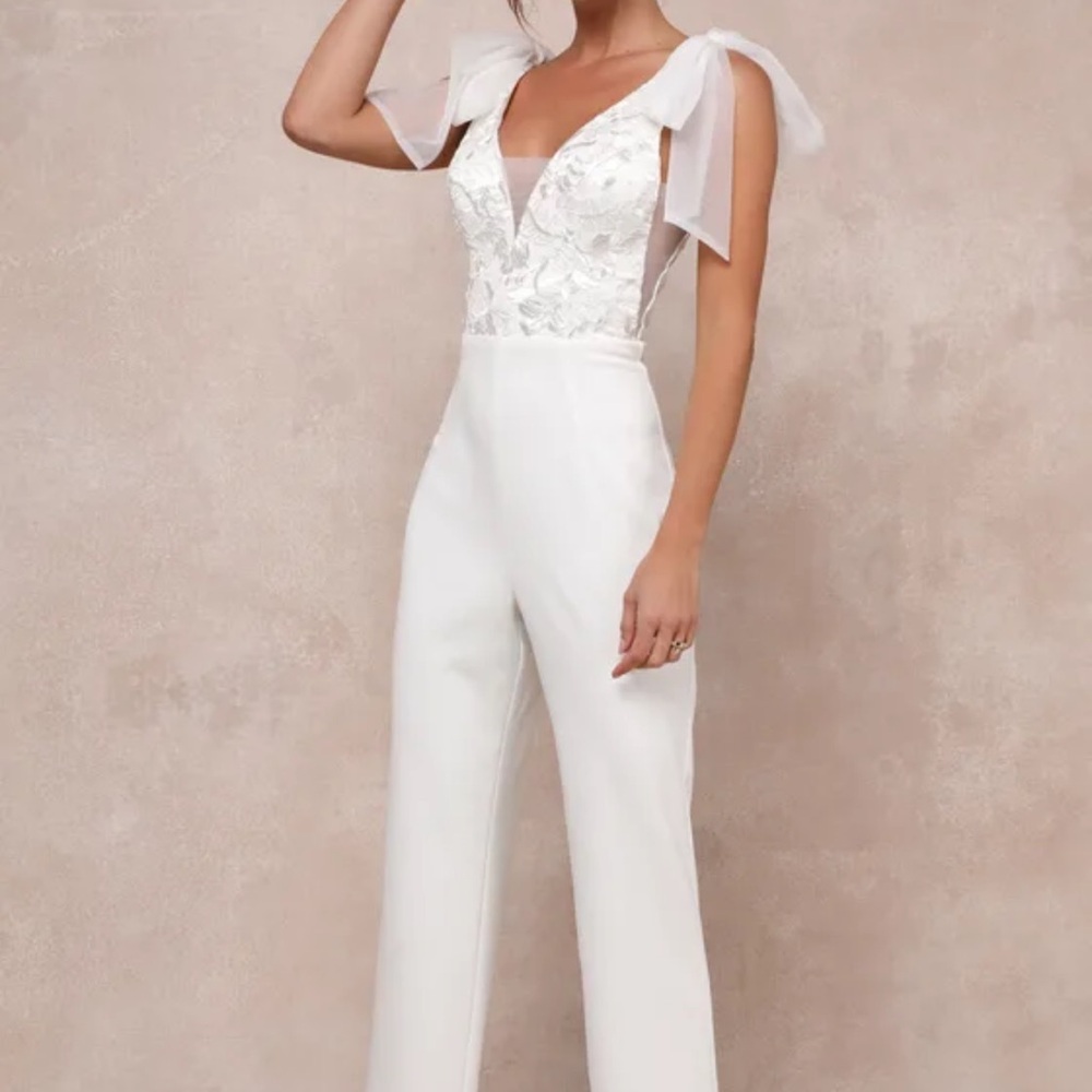 Lulu's White Lace Detail Jumpsuit